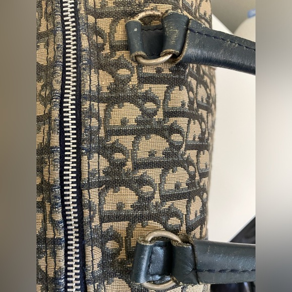 Christian Dior Vintage Trotter mini Boston Bag Navy Ivory Handbag Well Loved - Picture 11 of 15